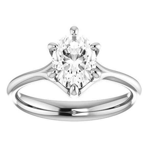 2.0Ct-9x7mm 6 Prong Trellis Oval Solitaire Moissanite Engagement Ring - Picture 1 of 6